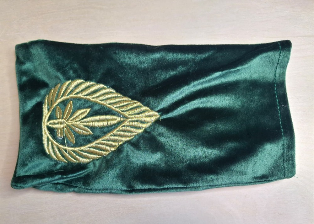Hunter green velvet bag with gold leaf embroidery